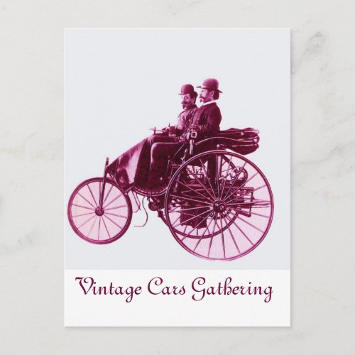 Vintage Cars Gathering  purple  pink violet white Postcard