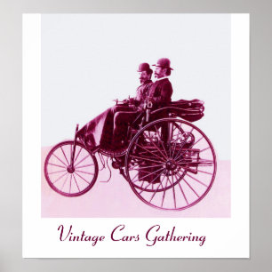 Vintage Cars Gathering , purple pink white Poster