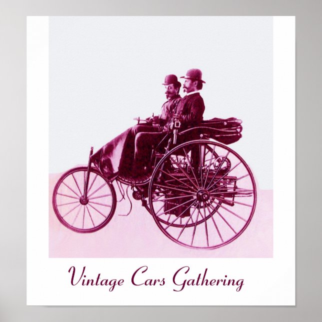 Vintage Cars Gathering , purple pink white Poster (Front)