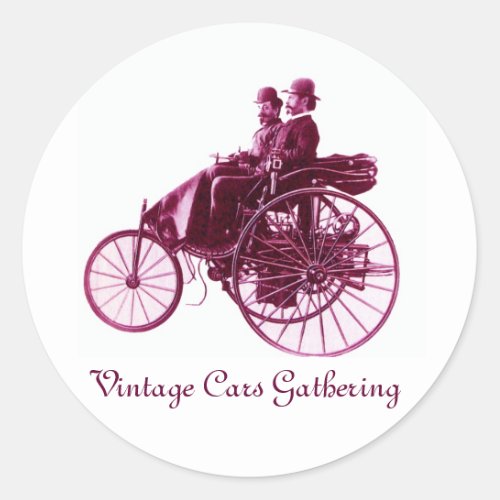 Vintage Cars Gathering  purple violet white pink Classic Round Sticker
