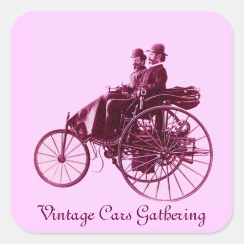 Vintage Cars Gathering  purple violet white pink Square Sticker