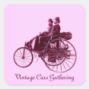 Vintage Cars Gathering , purple violet white pink Square Sticker