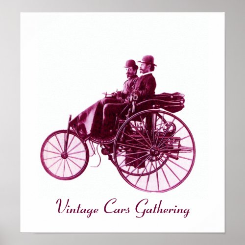 Vintage Cars Gathering  purple violet white Poster