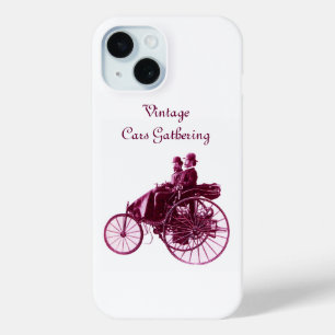 Vintage Cars Gathering , Purple White iPhone 15 Case