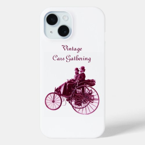 Vintage Cars Gathering  Purple White iPhone 15 Case
