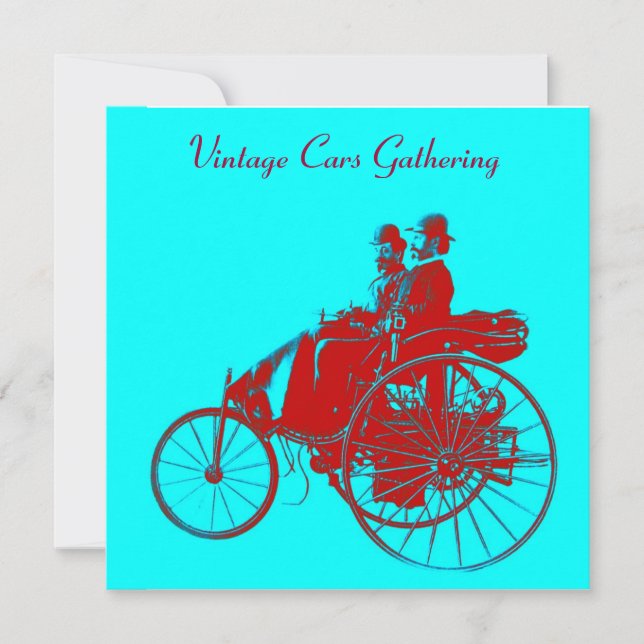 ViNTAGE CARS GATHERING ,red blue turquase Invitation (Front)