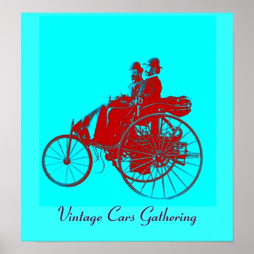 Vintage Cars Gathering  red blue urquase Poster