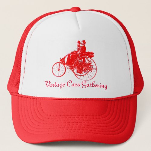 Vintage Cars Gathering  red white Trucker Hat