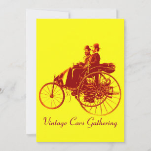 ViNTAGE CARS GATHERING ,yellow brown Invitation
