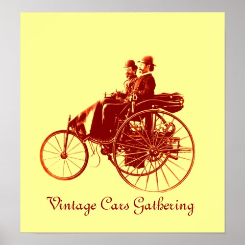 Vintage Cars Gathering  yellow brown Poster