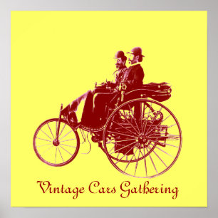 Vintage Cars Gathering , yellow brown Poster
