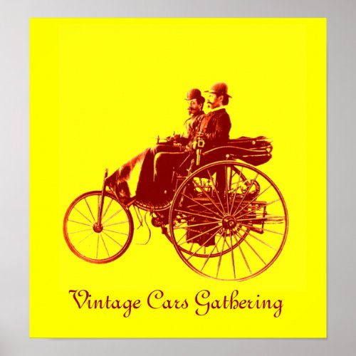 Vintage Cars Gathering  yellow brown Poster