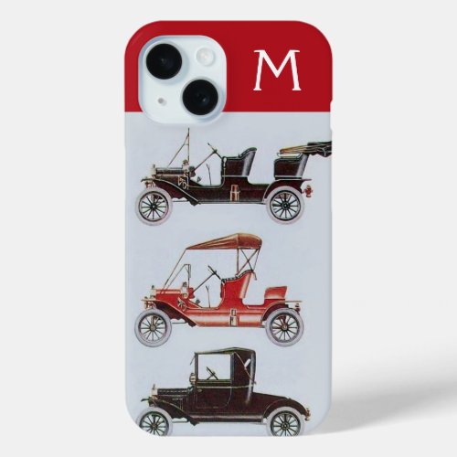 VINTAGE CARS  GREY RED MONOGRAM  iPhone 15 CASE