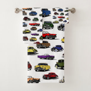 Vintage Cars Illustrations Random Pattern Bath Towel Set
