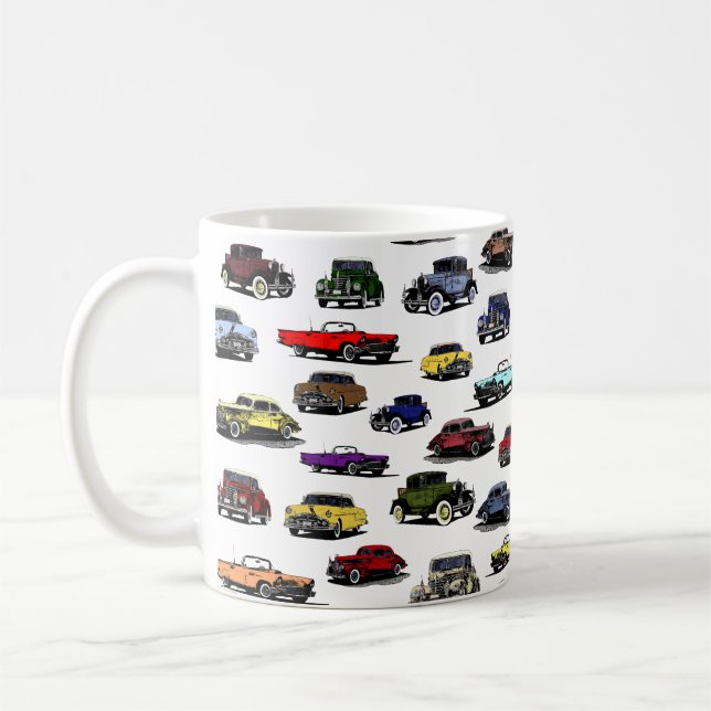 Vintage Cars Illustrations Random Pattern Coffee Mug (Left)