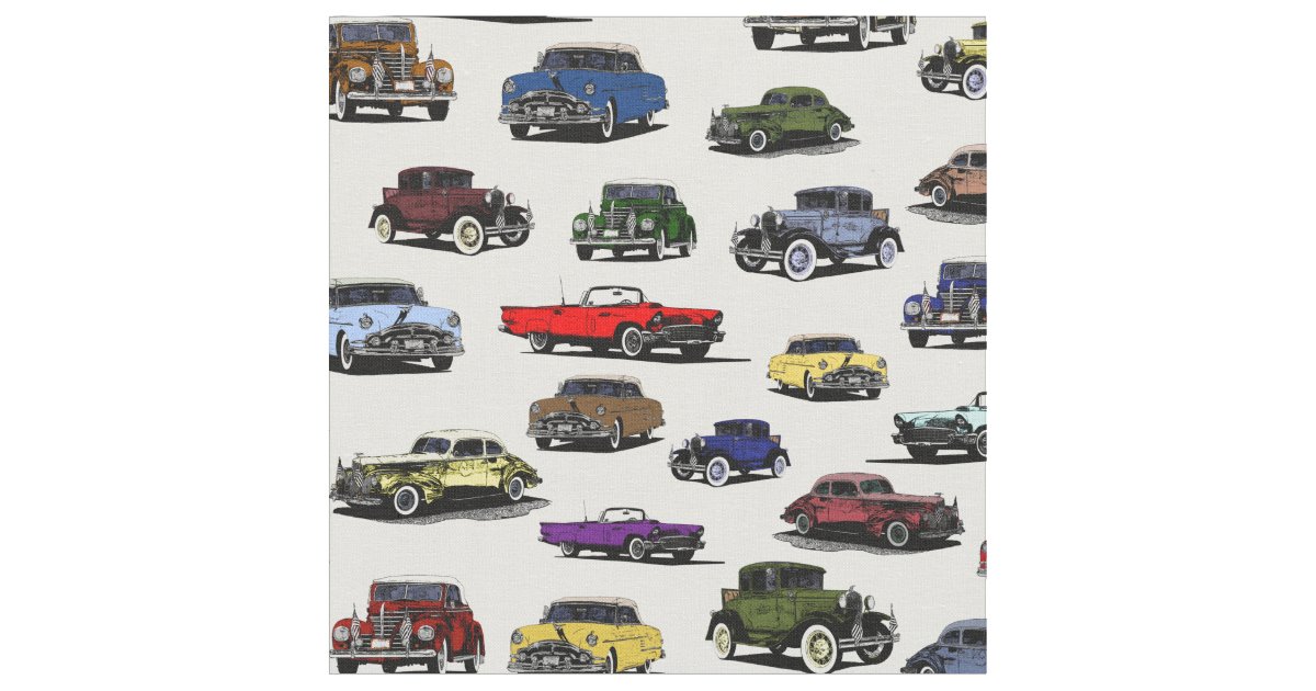 Vintage Cars Illustrations Random Pattern Fabric | Zazzle