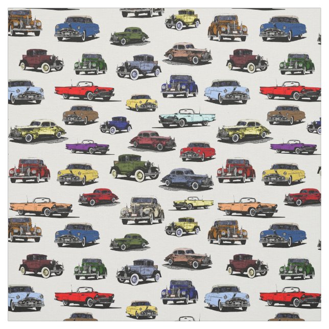 Vintage Cars Illustrations Random Pattern Fabric (Swatch)