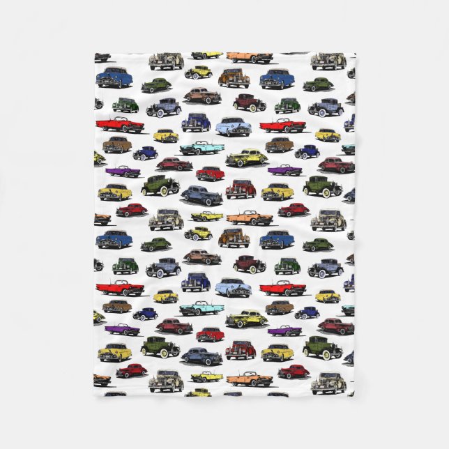 Vintage Cars Illustrations Random Pattern Fleece Blanket (Front)