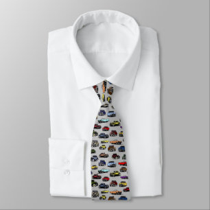Vintage Cars Illustrations Random Pattern Neck Tie