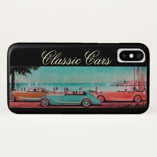 VINTAGE CARS ON THE BEACH ROAD Red Blue iPhone X Case