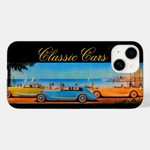 VINTAGE CARS ON THE BEACH ROAD Yellow Blue Case_Mate iPhone 14 Case