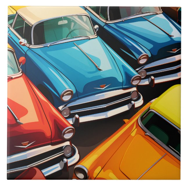 Vintage Cars Pattern Ceramic Tile (Front)