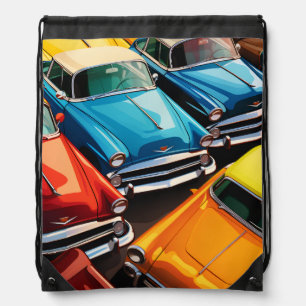 Vintage Cars Pattern Drawstring Bag