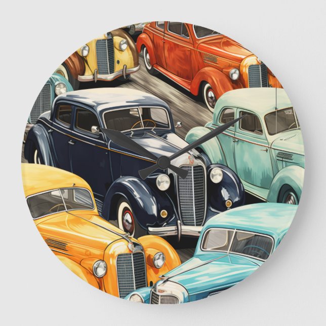 Vintage Cars Pattern Large Clock (Front)