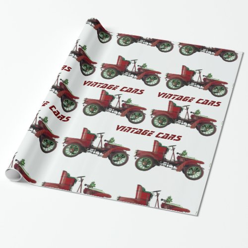 VINTAGE CARS Red Black White Wrapping Paper