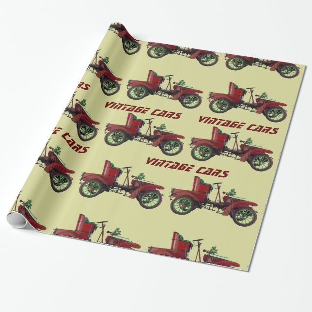VINTAGE CARS red yellow black Wrapping Paper (Unrolled)