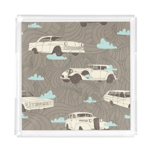 Vintage Cars Sky  Clouds Pattern Acrylic Tray