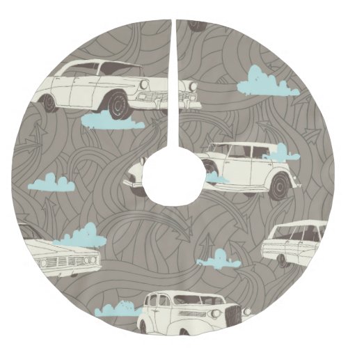 Vintage Cars Sky  Clouds Pattern Brushed Polyester Tree Skirt