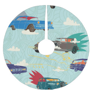 Vintage Cars: Sky Clouds Pattern Brushed Polyester Tree Skirt