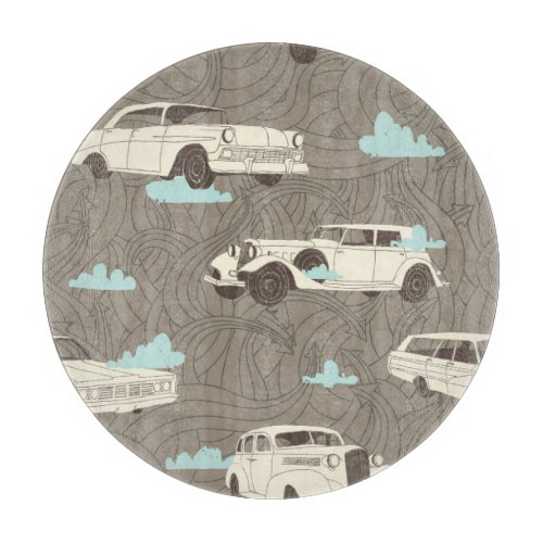 Vintage Cars Sky  Clouds Pattern Cutting Board