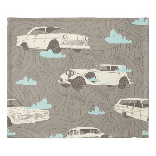 Vintage Cars Sky  Clouds Pattern Duvet Cover