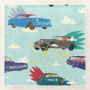 Vintage Cars: Sky Clouds Pattern Glass Coaster