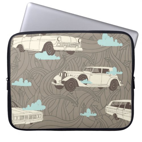 Vintage Cars Sky  Clouds Pattern Laptop Sleeve