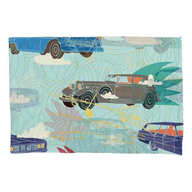 Vintage Cars: Sky Clouds Pattern Pillow Case (Front)