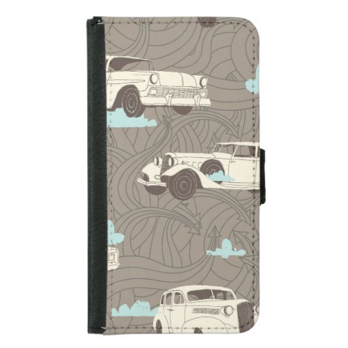 Vintage Cars Sky  Clouds Pattern Samsung Galaxy S5 Wallet Case