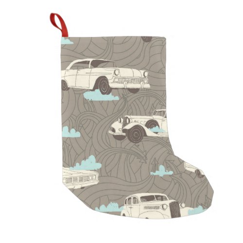 Vintage Cars Sky  Clouds Pattern Small Christmas Stocking