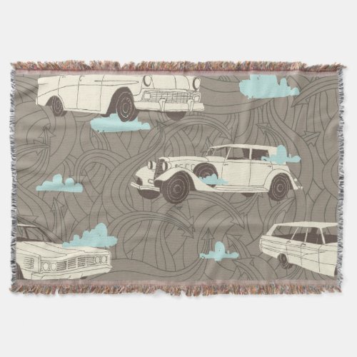 Vintage Cars Sky  Clouds Pattern Throw Blanket