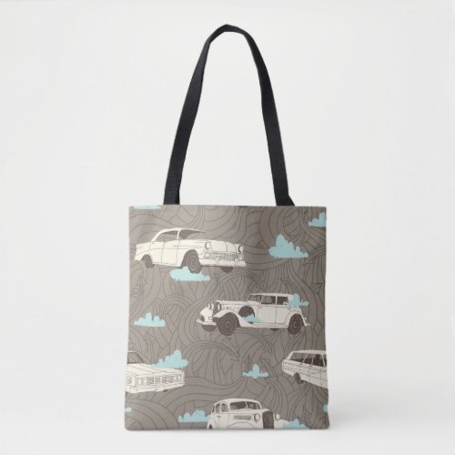 Vintage Cars Sky  Clouds Pattern Tote Bag