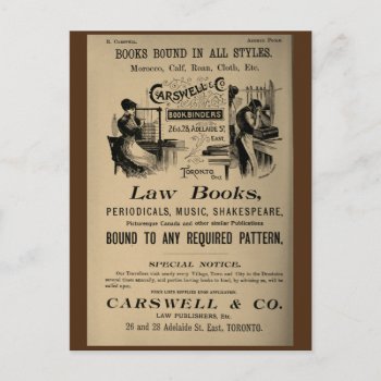 Vintage Carswell Toronto Print Bindery Woman Postcard by LiteraryLasts at Zazzle