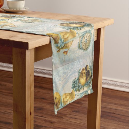 Vintage Cart Full of Easter Chicks Short Table Runner