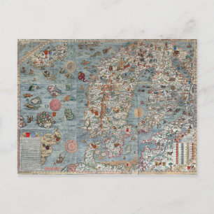 Vintage Carta Marina Sea Monster Map Postcard