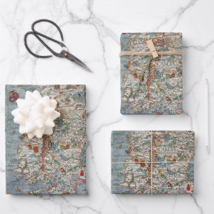 Vintage Carta Marina Sea Monster Map Wrapping Pape Paper Sheets