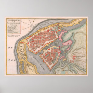 Vintage Cartagena Colombia Map (1766) Poster