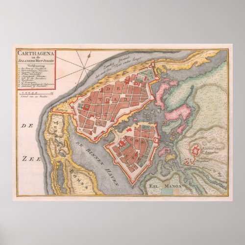 Vintage Cartagena Colombia Map 1766 Poster