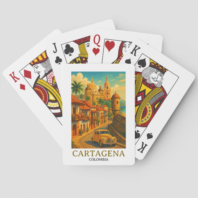 Vintage Cartagena Colombia Retro Art Poker Cards (Back)