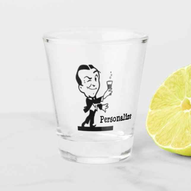 Vintage cartoon black and white comic shot glass (Front)